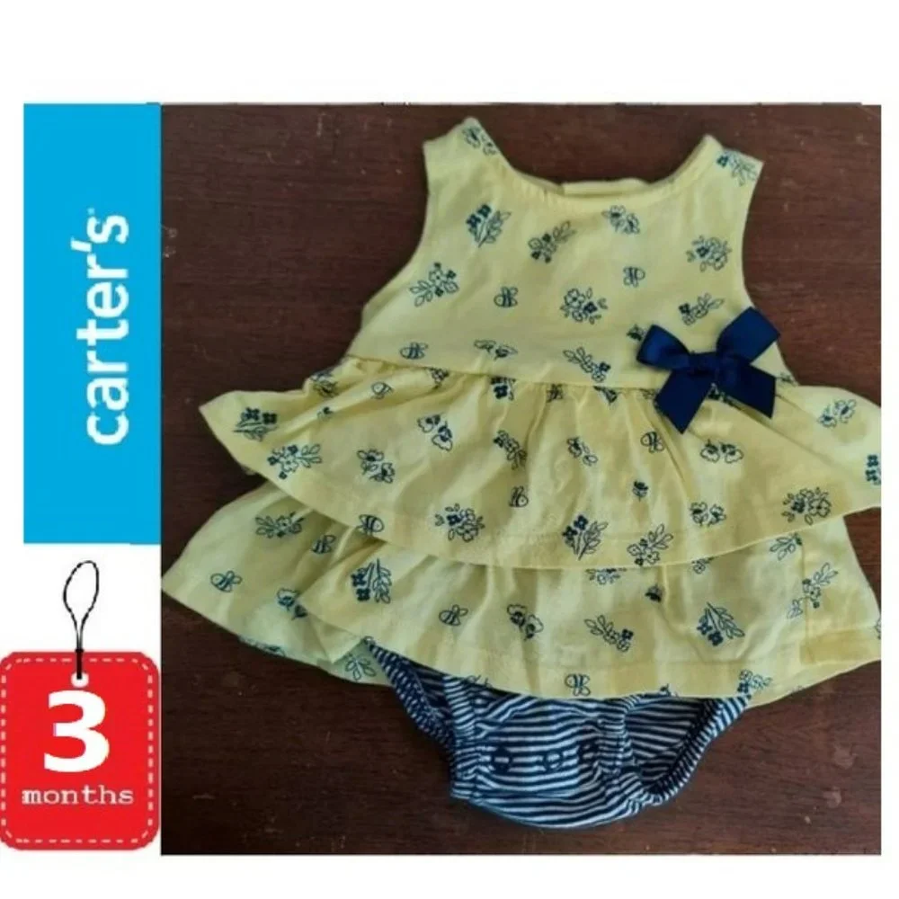 🎁 10/$25-Carter's yellow and blue ruffle one piece,  3 months